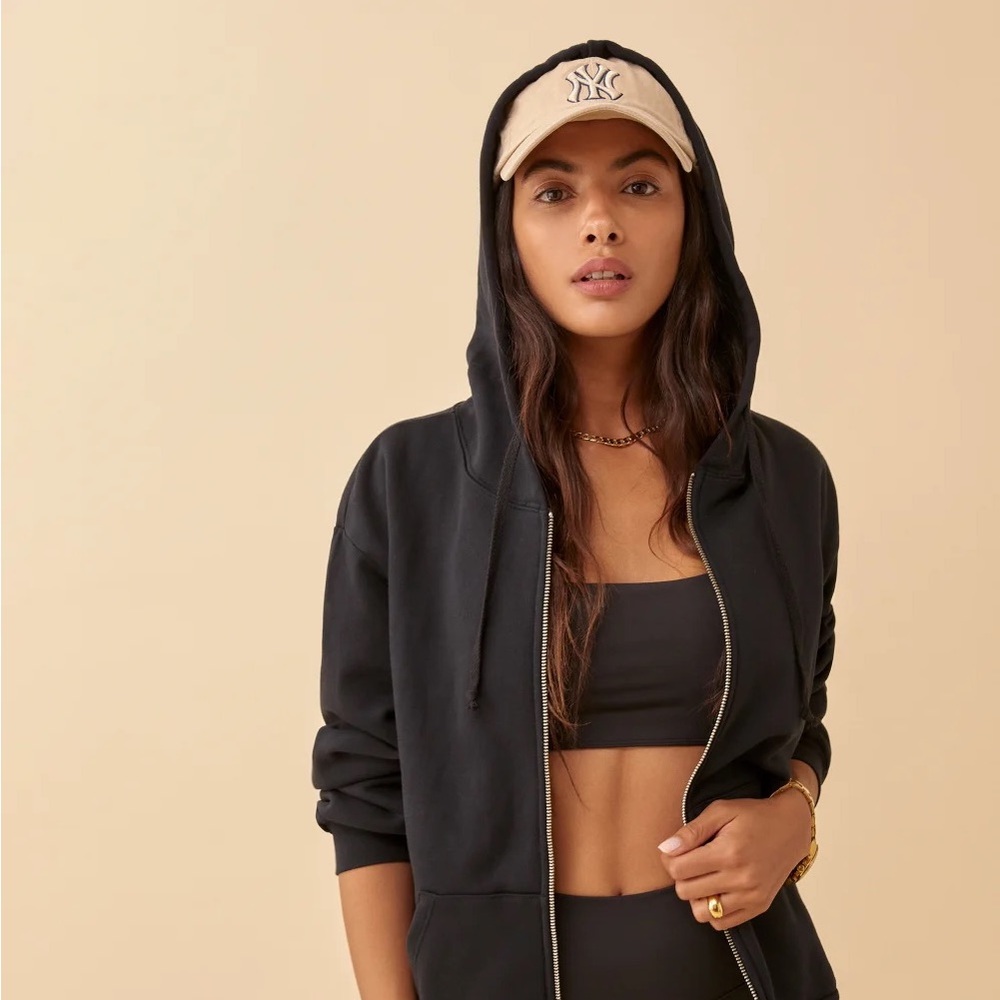 Reformation Paige Zip Hoodie Jacket Black